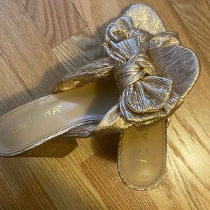 LOEFFLER RANDALL DUPE!! ✨ Camellia Platinum Pleated Bow Heel in Rose Gold